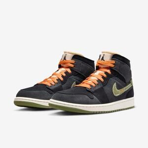Air Jordan 1 AJ1 Mid SE GS Craft Black/Olive Shoes FD5847-003 (F)